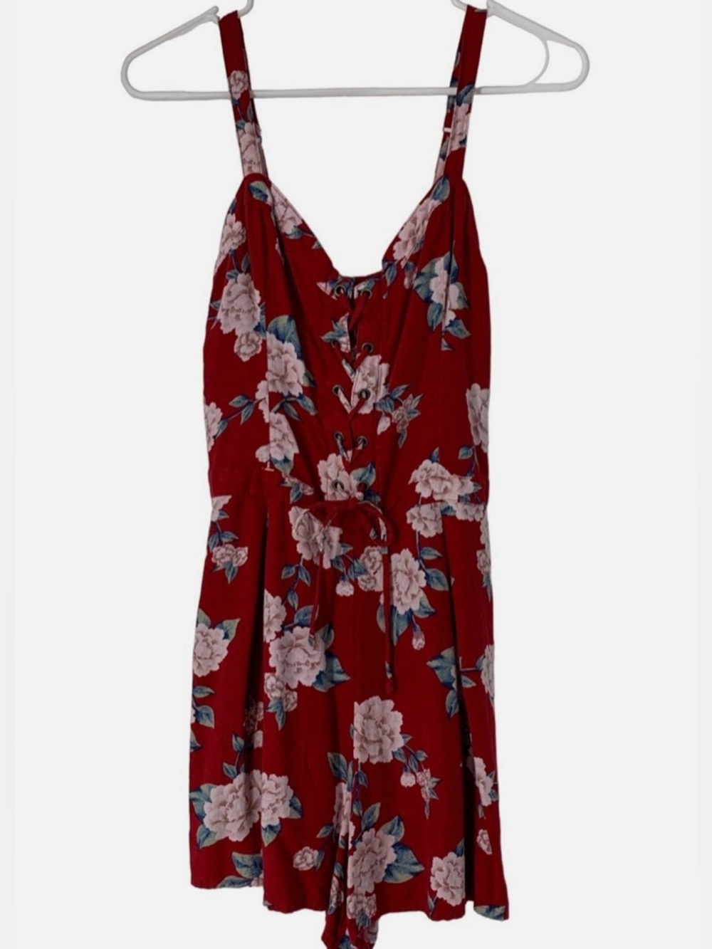 Red Floral Lace-Up Hollister Romper
